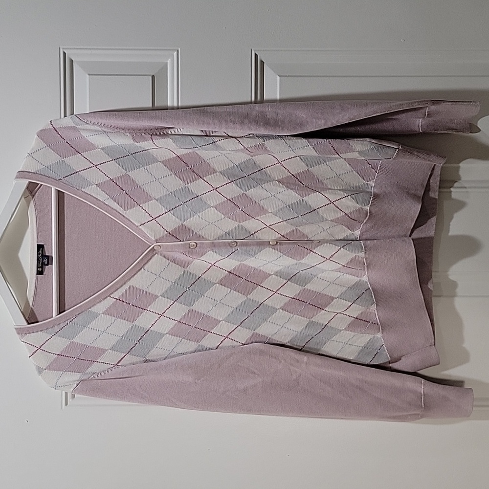 Brooks Brothers Argyle V-Neck Cardigan 100% Silk